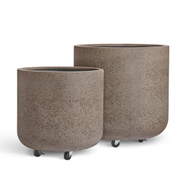 Кашпо TREEZ ERGO - Hard Rock - Цилиндрическая чаша на колёсиках - Песок серый беж