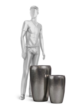 Кашпо TREEZ Effectory - Metal - Высокий округлый конус - Стальное серебро