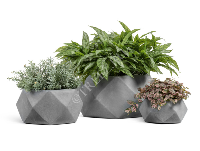 Кашпо TREEZ ERGO - Rombo - Низкая чаша-многогранник - Светло-серый камень фото