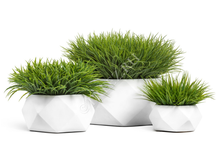 Кашпо TREEZ ERGO - Rombo - Низкая чаша-многогранник - Белый камень фото