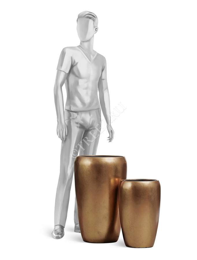 Кашпо TREEZ Effectory - Metal - Высокий округлый конус - Тёмное матовое золото фото