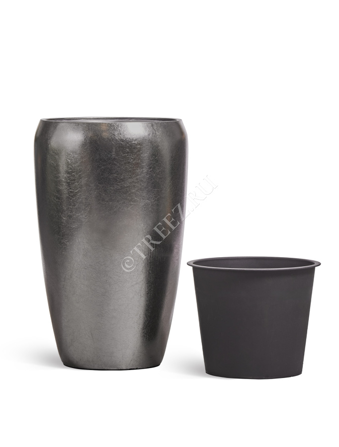 Кашпо TREEZ Effectory - Metal - Высокий округлый конус - Стальное серебро фото