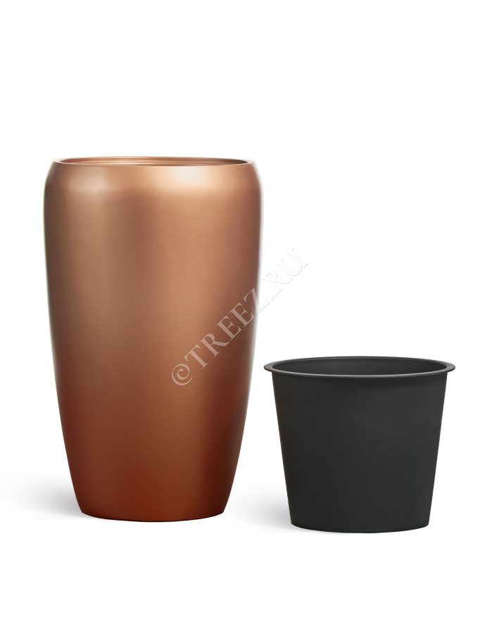 Кашпо TREEZ Effectory - Metal - Высокий округлый конус - Лаковое тёмное золото фото