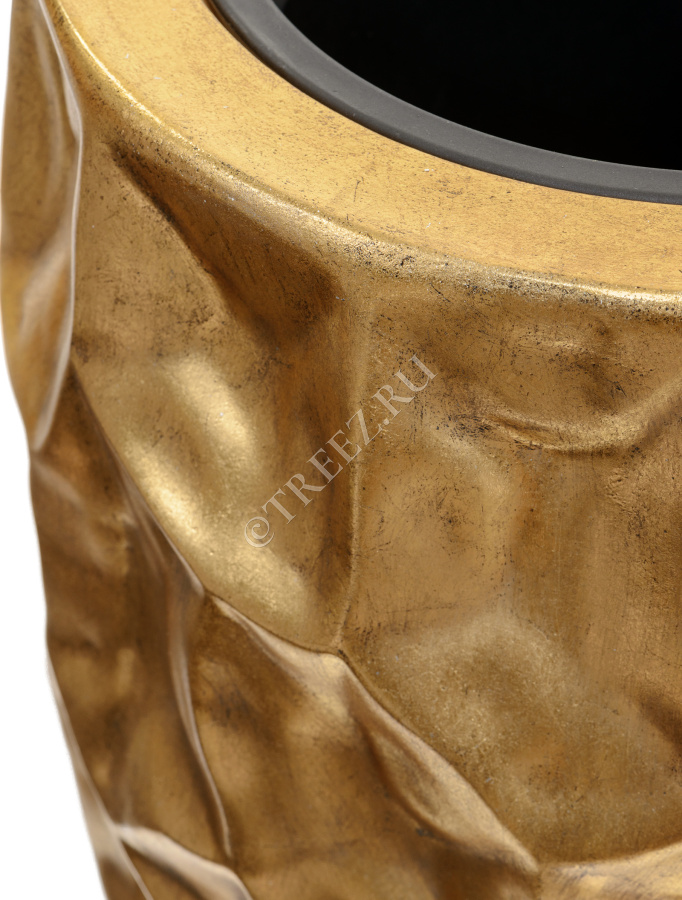 Кашпо TREEZ Effectory - Metal - Высокий округлый конус Design Crumple - Сусальное золото фото