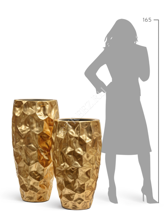 Кашпо TREEZ Effectory - Metal - Высокий округлый конус Design Crumple - Сусальное золото фото