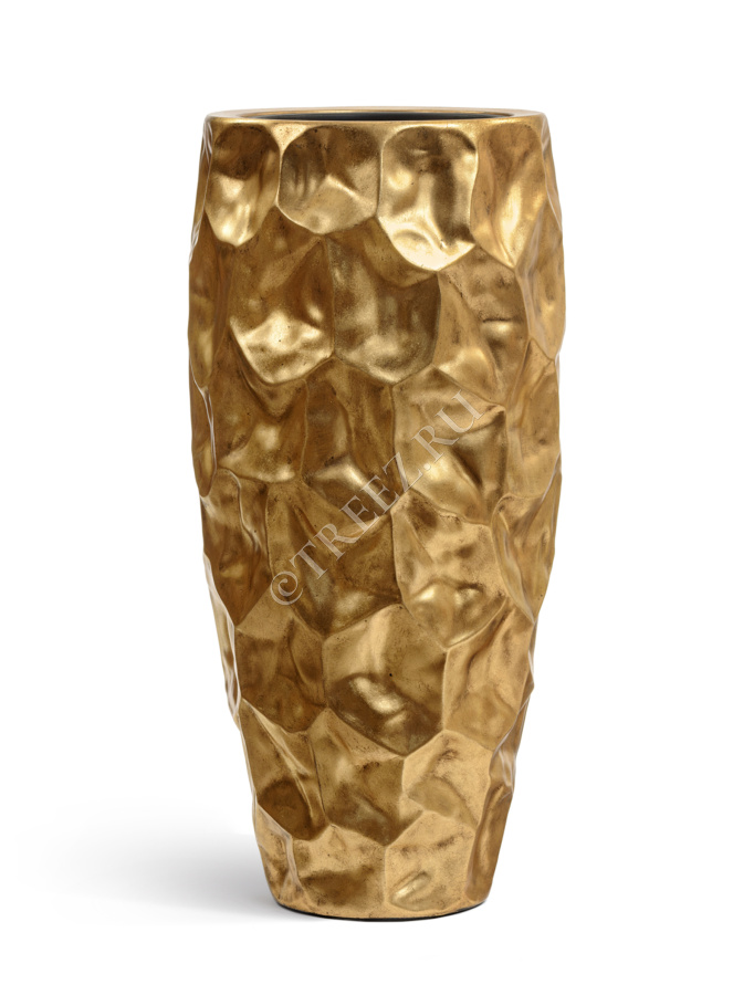 Кашпо TREEZ Effectory - Metal - Высокий округлый конус Design Crumple - Сусальное золото фото