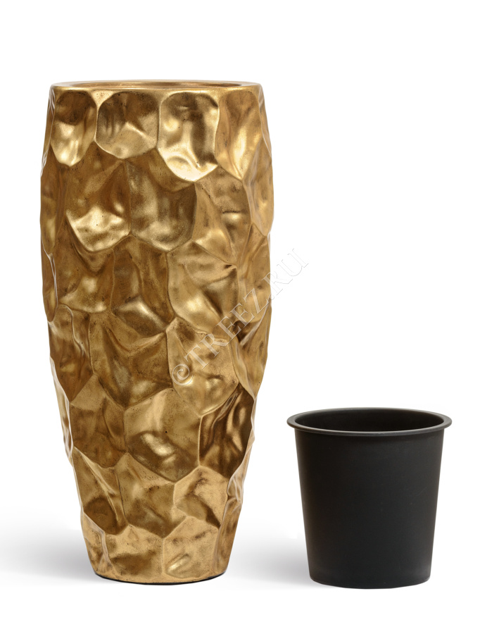 Кашпо TREEZ Effectory - Metal - Высокий округлый конус Design Crumple - Сусальное золото фото