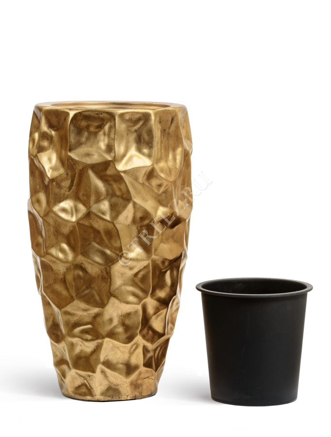 Кашпо TREEZ Effectory - Metal - Высокий округлый конус Design Crumple - Сусальное золото фото