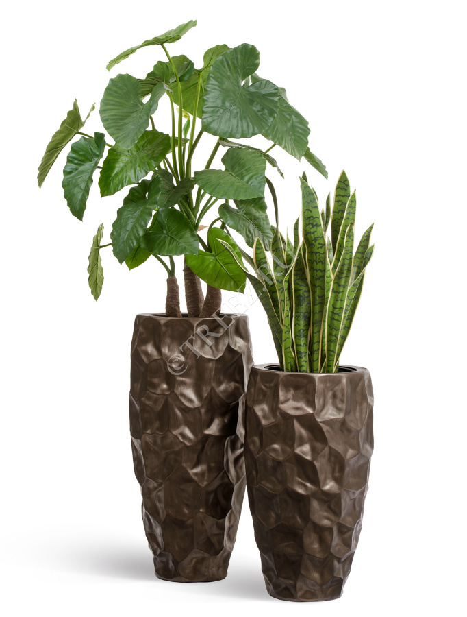 Кашпо TREEZ Effectory - Metal - Высокий округлый конус Design Crumple - Чернёная бронза фото