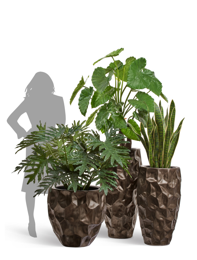 Кашпо TREEZ Effectory - Metal - Высокий округлый конус Design Crumple - Чернёная бронза фото