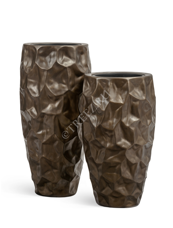 Кашпо TREEZ Effectory - Metal - Высокий округлый конус Design Crumple - Чернёная бронза фото