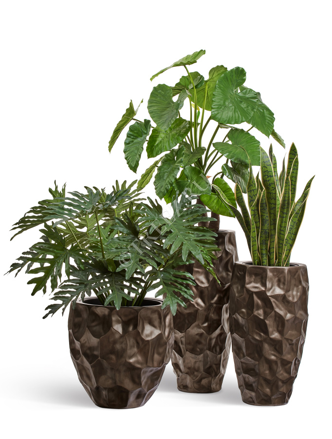 Кашпо TREEZ Effectory - Metal - Округлая чаша Design Crumple - Чернёная бронза фото