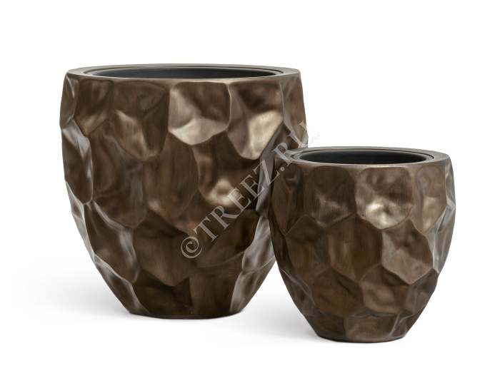 Кашпо TREEZ Effectory - Metal - Округлая чаша Design Crumple - Чернёная бронза фото