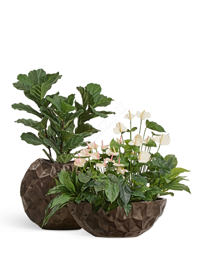 Кашпо TREEZ Effectory - Metal - Высокая лодка Design Crumple - Чернёная бронза фото