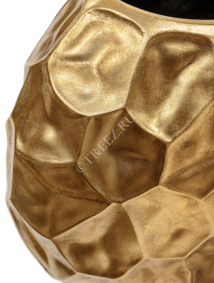 Кашпо TREEZ Effectory - Metal - Плоская сфера Design Crumple - Сусальное золото фото