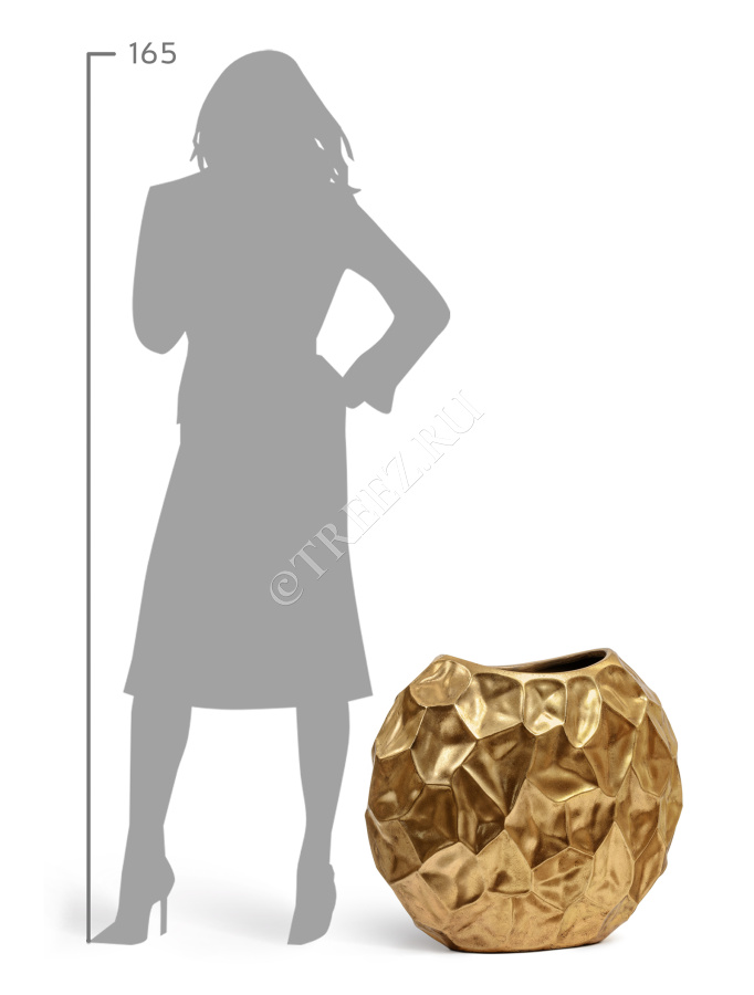 Кашпо TREEZ Effectory - Metal - Плоская сфера Design Crumple - Сусальное золото фото