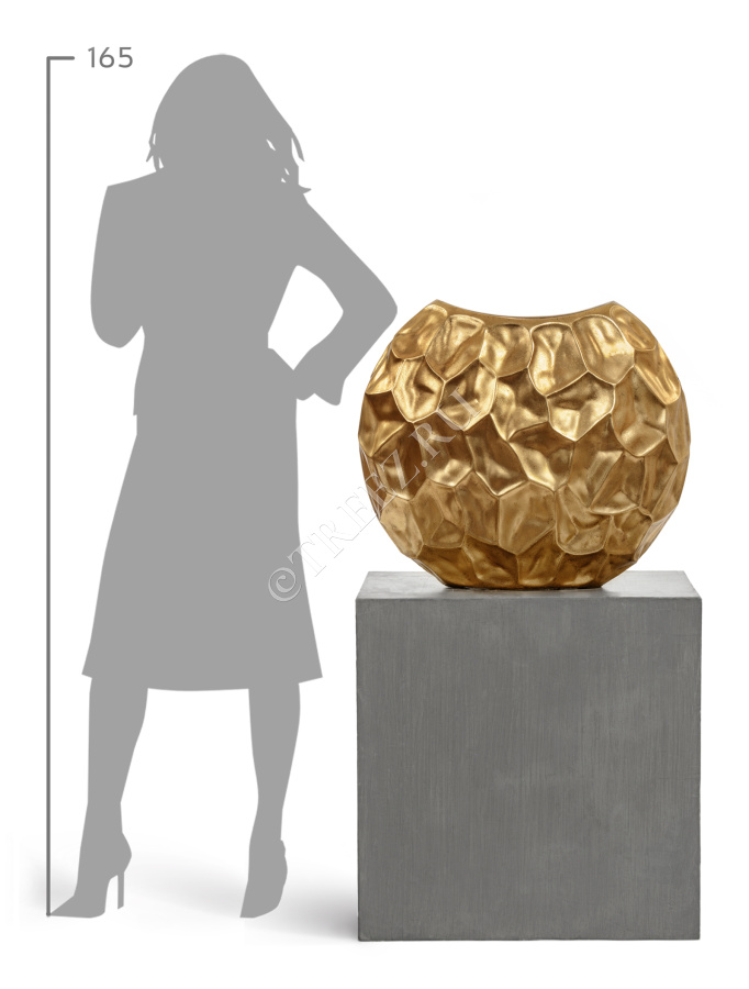 Кашпо TREEZ Effectory - Metal - Плоская сфера Design Crumple - Сусальное золото фото