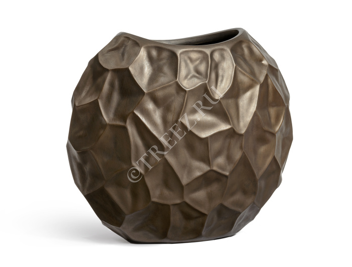 Кашпо TREEZ Effectory - Metal - Плоская сфера Design Crumple - Чернёная бронза фото