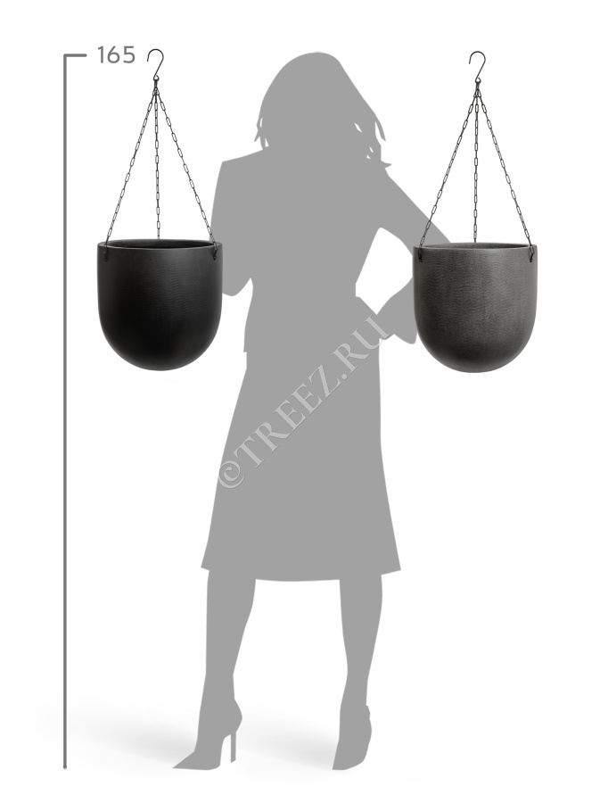 Кашпо TREEZ Effectory - Black Stone - Чаша большая подвесная - Антрацит фото