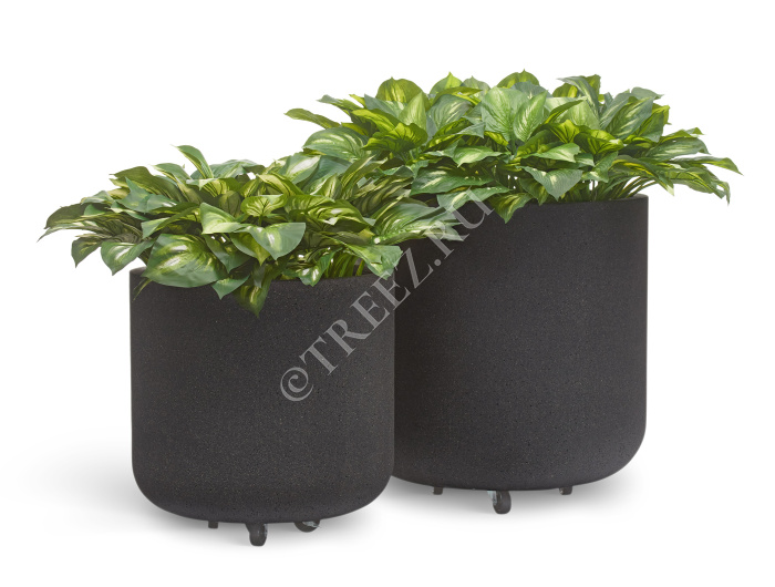 Кашпо TREEZ ERGO - Hard Rock - Цилиндрическая чаша на колёсиках - Чёрный песок фото