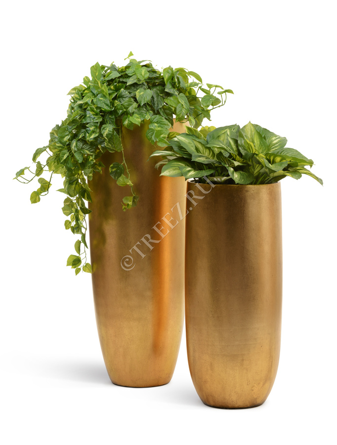 Кашпо TREEZ Effectory - Metal - Высокий округлый конус - Сусальное золото фото