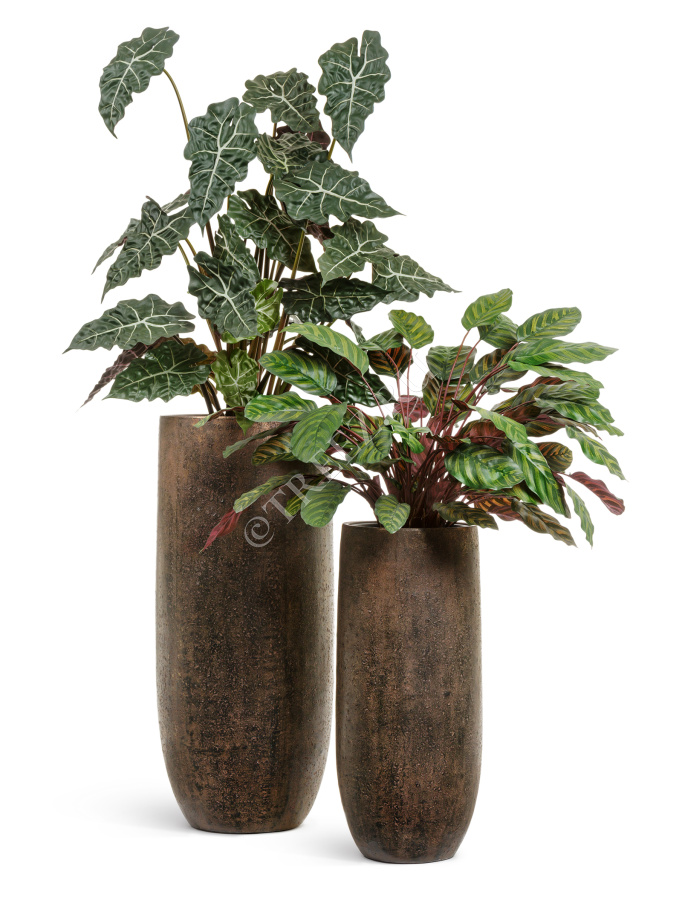 Кашпо TREEZ Effectory - Metal - Высокий округлый конус - Rough с золотой патиной фото