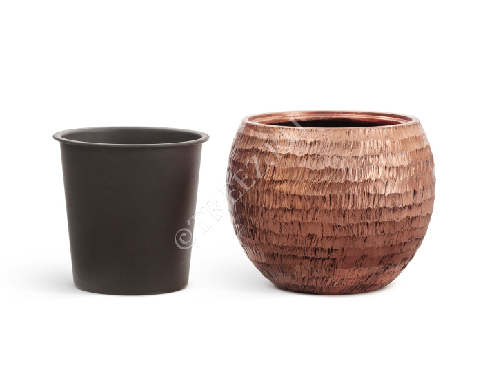 Кашпо TREEZ Effectory - Metal - Полусфера - Розовая медь Чеканка фото