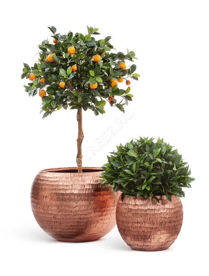 Кашпо TREEZ Effectory - Metal - Полусфера - Розовая медь Чеканка фото