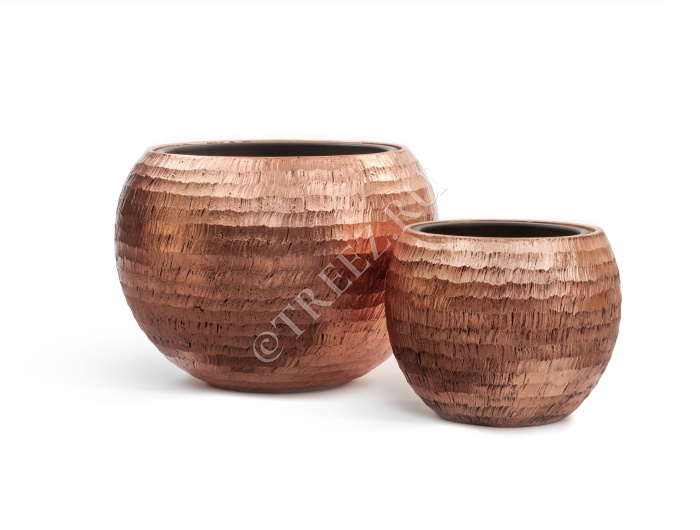 Кашпо TREEZ Effectory - Metal - Полусфера - Розовая медь Чеканка фото