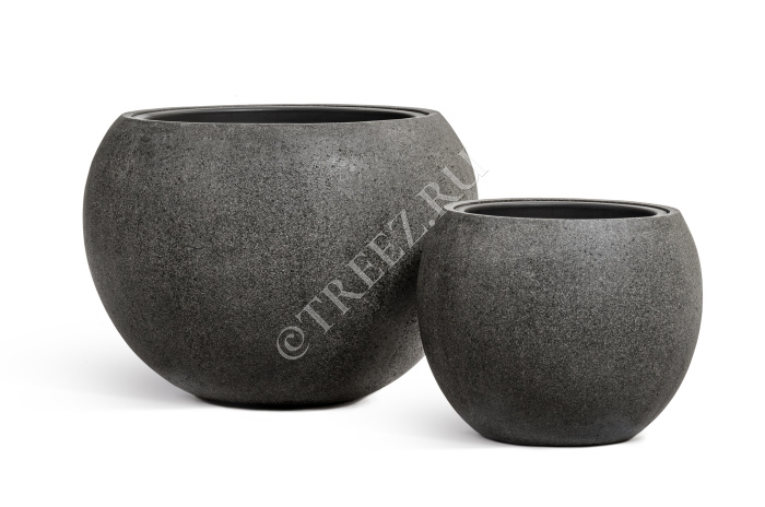 Кашпо TREEZ Effectory - Stone - Большая полусфера - Тёмно-серый камень фото