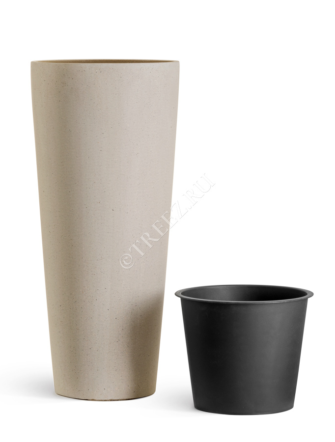 Кашпо TREEZ Effectory - Beton - Высокий конус - Белый песок фото