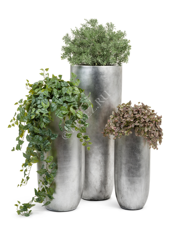 Кашпо TREEZ Effectory - Metal - Высокий конус Giant - Серебро фото