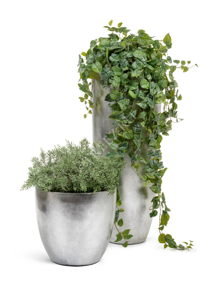 Кашпо TREEZ Effectory - Metal - Высокий конус Giant - Серебро фото