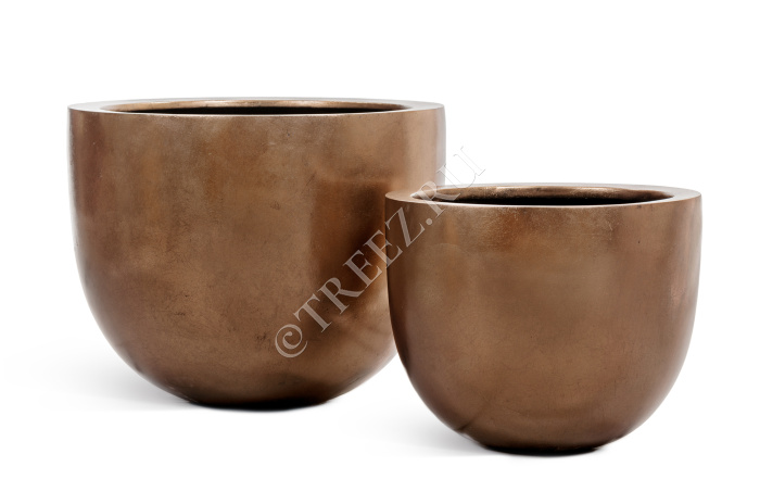 Кашпо TREEZ Effectory - Metal - Низкая конус-чаша - Тёмное матовое золото фото