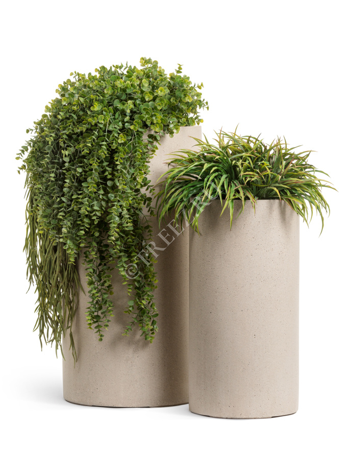 Кашпо TREEZ Effectory - Beton - Высокий цилиндр - Белый песок фото