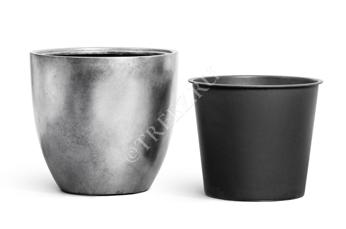 Кашпо TREEZ Effectory - Metal - Округлый конус - Серебро фото