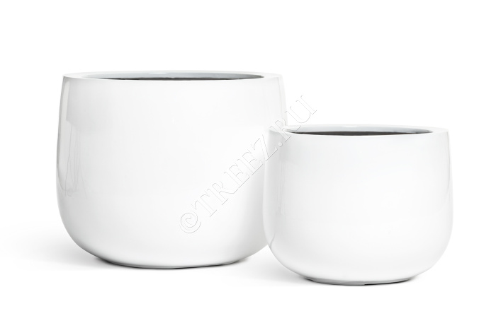Кашпо TREEZ Effectory - Gloss - Низкая широкая чаша - Белый глянцевый лак фото