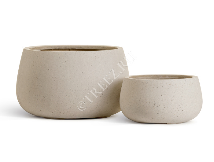 Кашпо TREEZ Effectory - Beton - Низкая Design-чаша - Белый песок фото