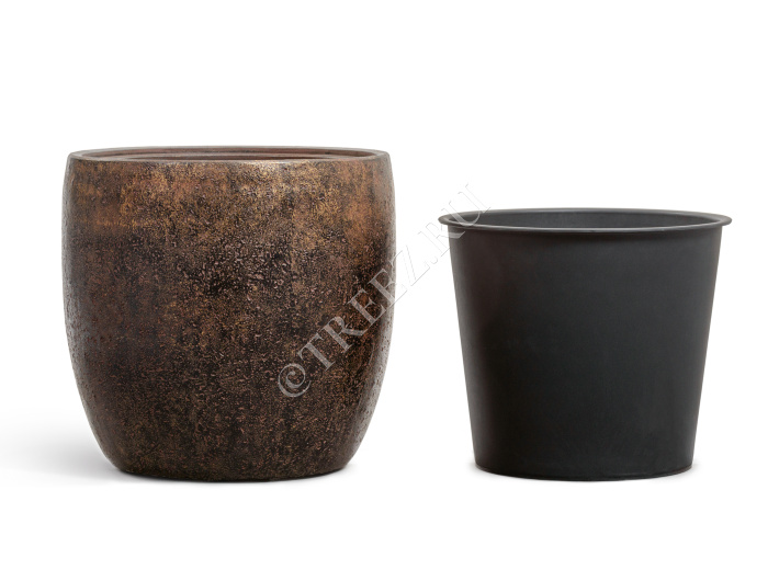 Кашпо TREEZ Effectory - Metal - Конус-чаша - Rough с золотой патиной фото