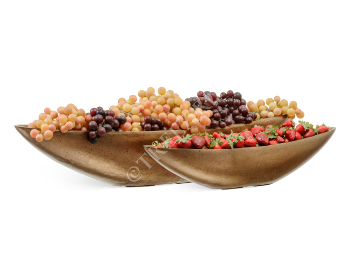 Кашпо TREEZ Effectory - Metal - Ваза-Лодка (2 размера) - Тёмное матовое золото фото