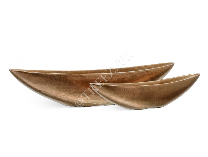 Кашпо TREEZ Effectory - Metal - Ваза-Лодка (2 размера) - Тёмное матовое золото фото