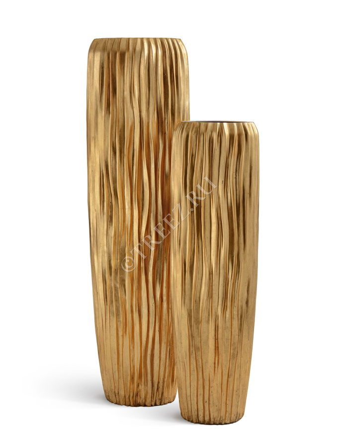 Кашпо TREEZ Effectory - Metal - Высокий конус Giant Design Wave - Сусальное золото фото