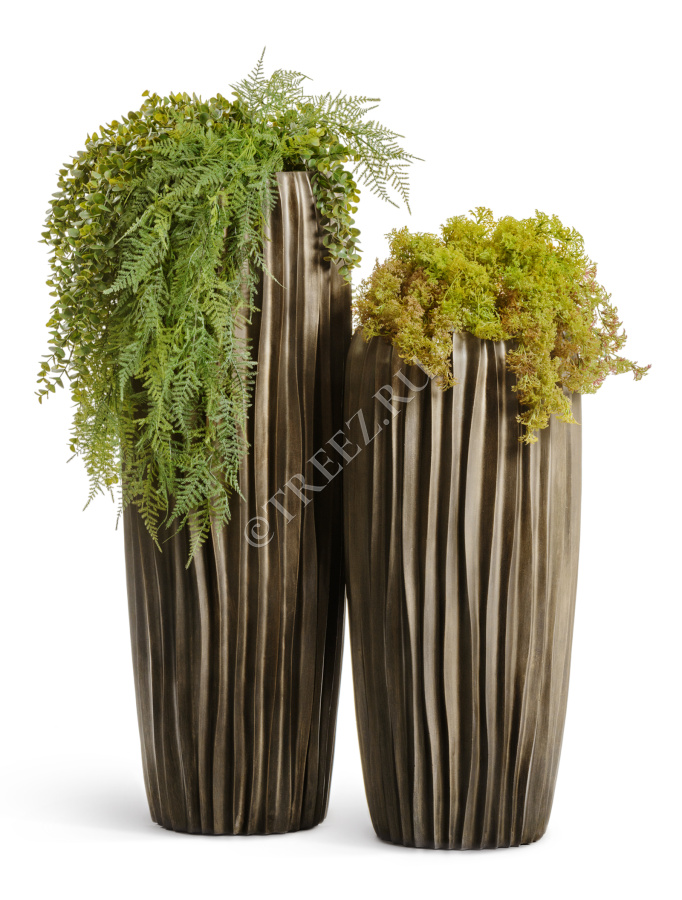 Кашпо TREEZ Effectory - Metal - Высокий конус Design Wave - Чернёная бронза фото