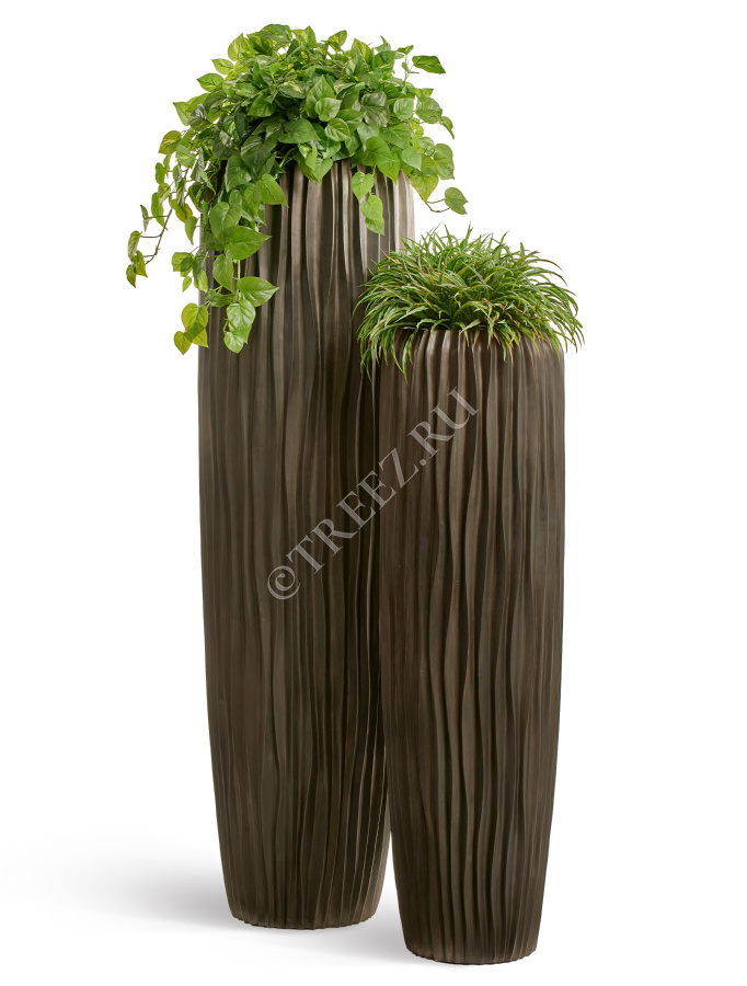 Кашпо TREEZ Effectory - Metal - Высокий конус Giant Design Wave - Чернёная бронза фото